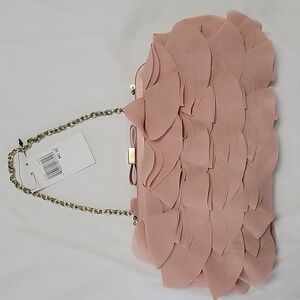 NEW Aqua Chiffon Ruffle Blush Sattin Silk Clutch 100% Bloomingdale’s collection